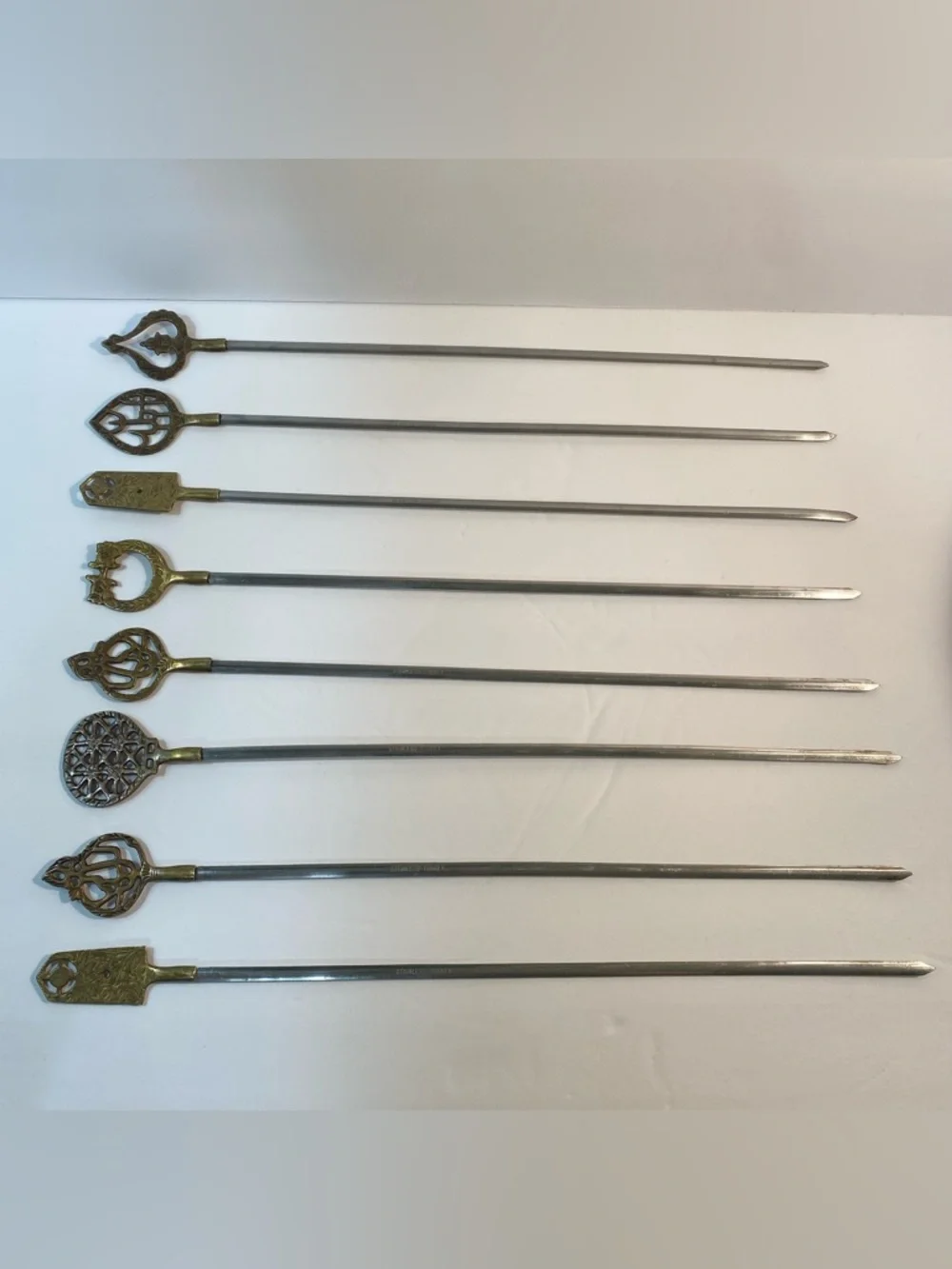 8 Vintage Sener Turkey Brass Stainless Steel Meat Skewers BBQ Grill Shish Kabobs